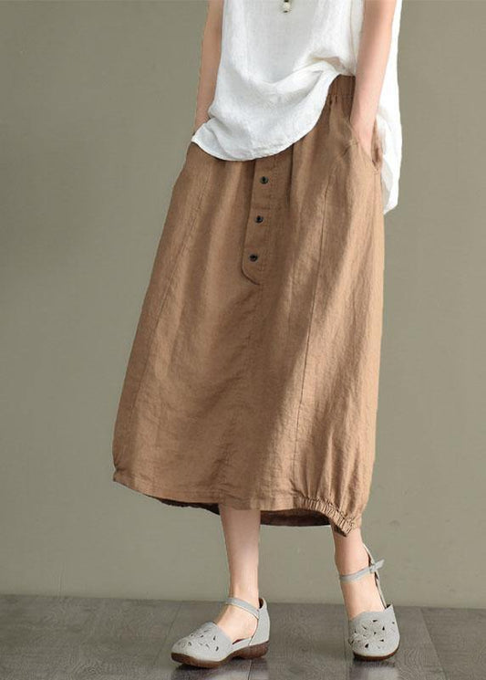 Women Khaki Elastic Waist Button Skirt