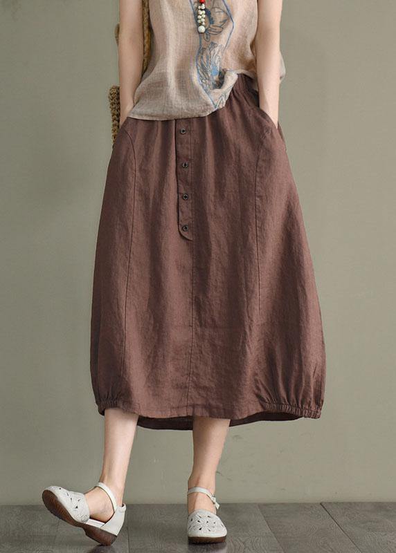 Women Khaki Elastic Waist Button Skirt - fabuloryshop