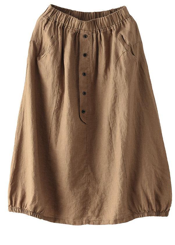 Women Khaki Elastic Waist Button Skirt - fabuloryshop