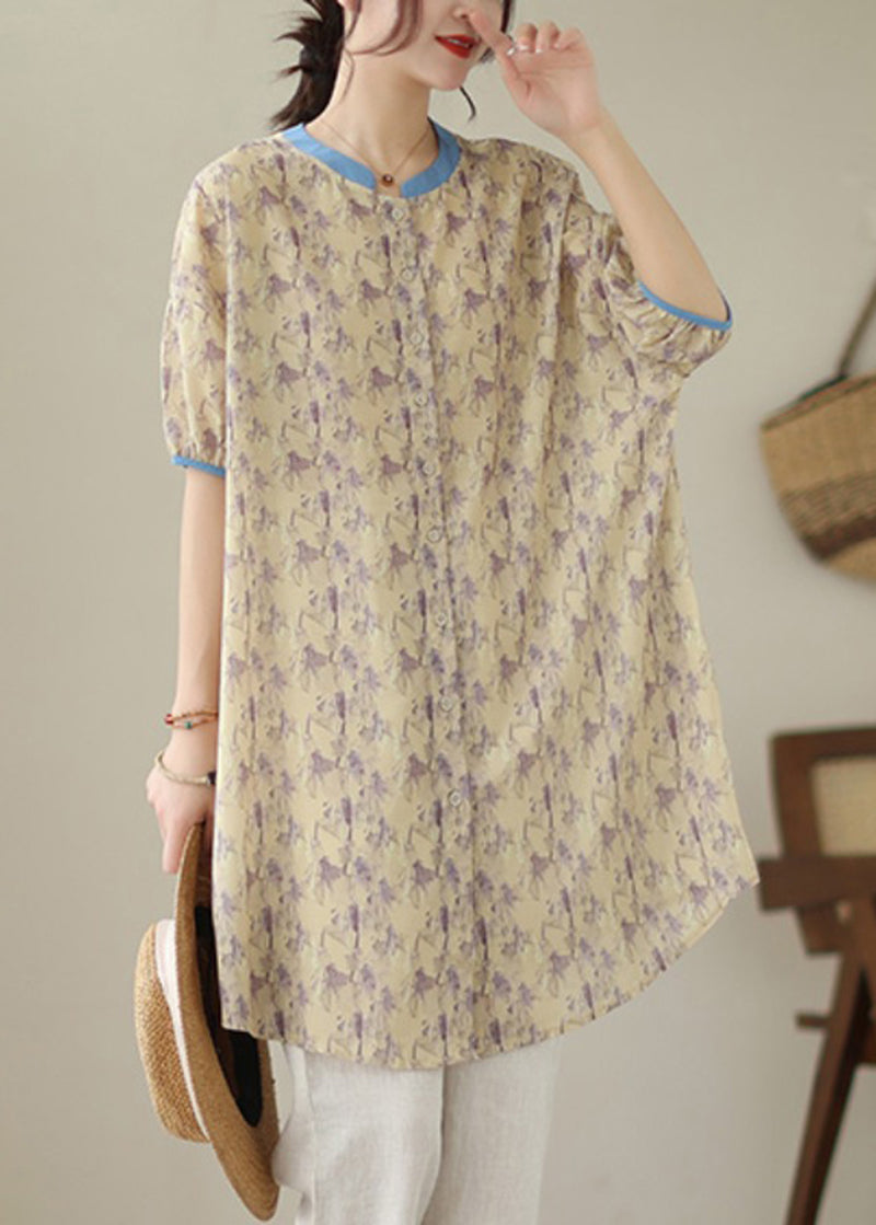 Women Khaki Oversized Print Linen Shirt Dress Summer LY5353 - fabuloryshop