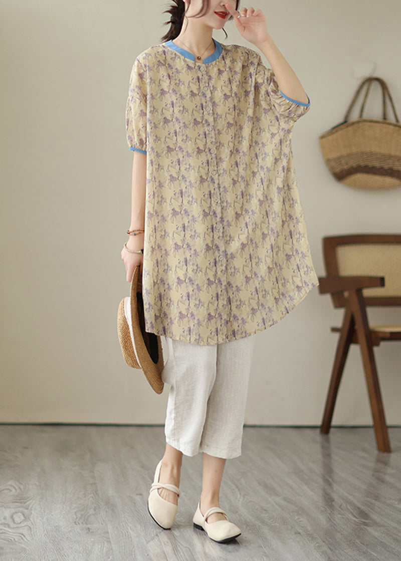 Women Khaki Oversized Print Linen Shirt Dress Summer LY5353 - fabuloryshop