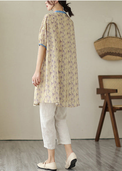 Women Khaki Oversized Print Linen Shirt Dress Summer LY5353 - fabuloryshop