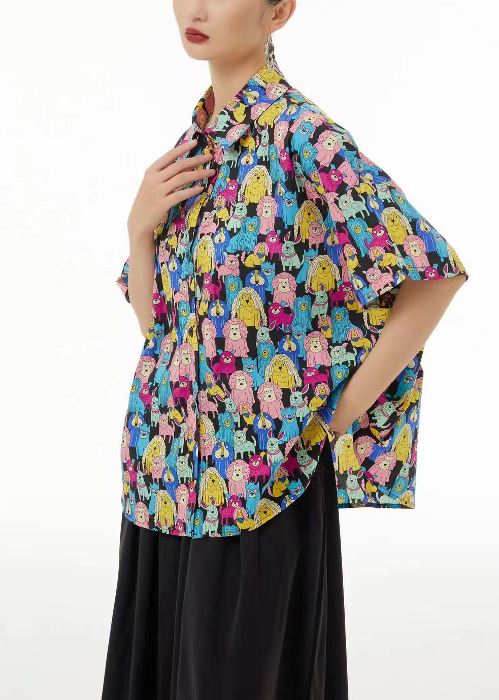 Women Khaki Peter Pan Collar Animal Print Cotton Blouses Summer LC0159 - fabuloryshop