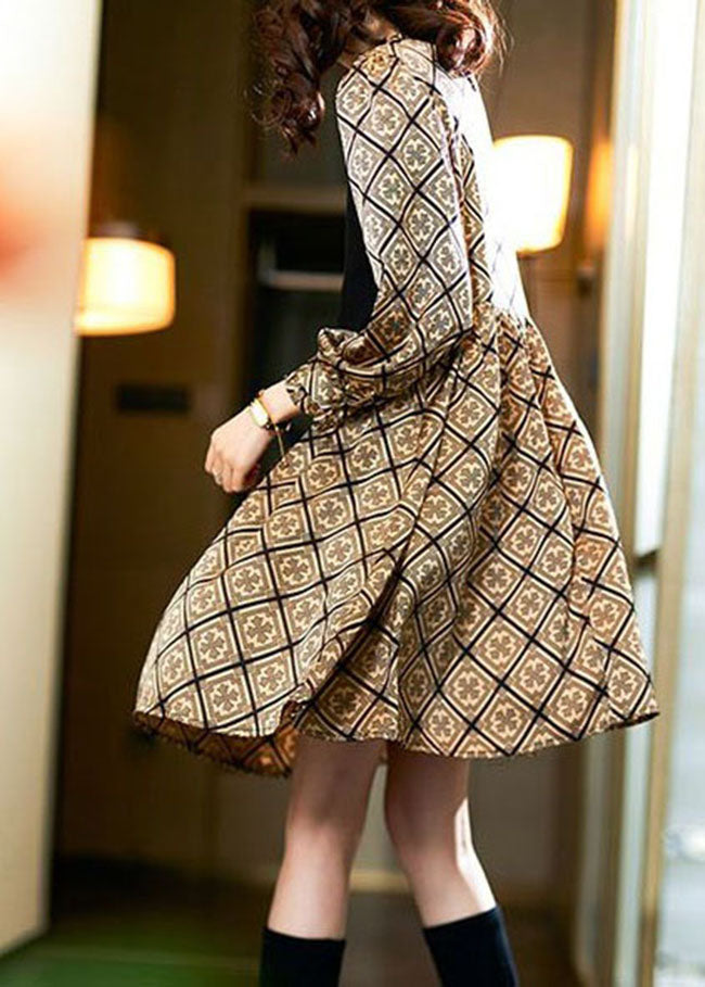 Women Khaki Ruffled Patchwork False Two Pieces Chiffon Mid Dress Spring LY3835 - fabuloryshop