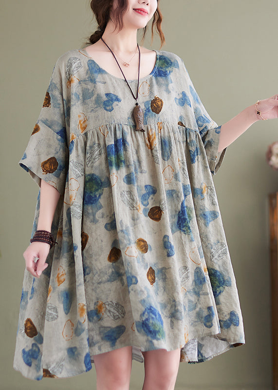 Women Lake Blue Oversized Print Cotton Maxi Dress Summer Ada Fashion