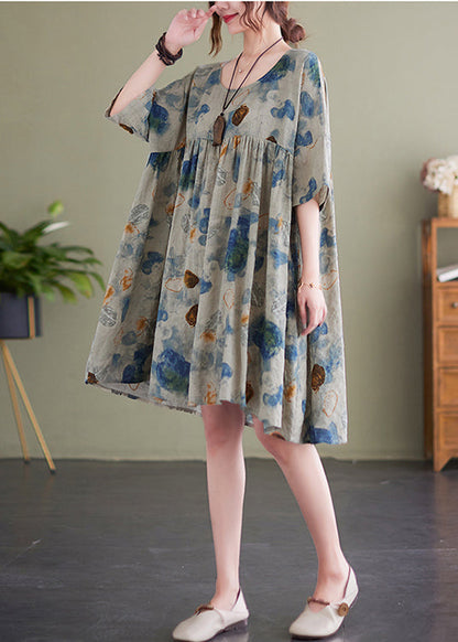 Women Lake Blue Oversized Print Cotton Maxi Dress Summer Ada Fashion