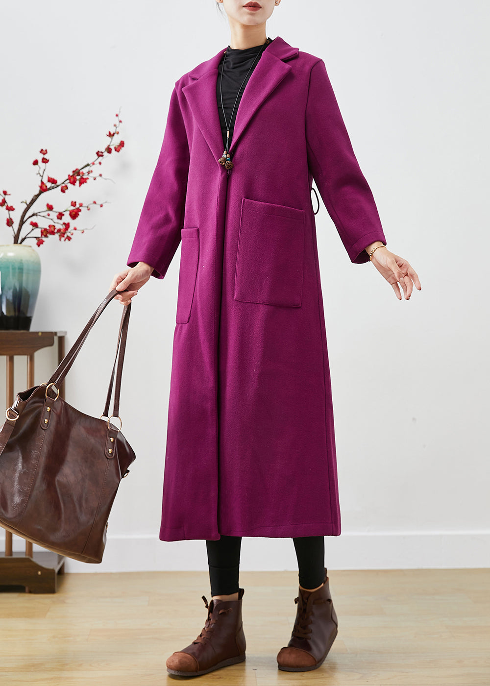 Women Lavender Oversized Woolen Coats Fall Ada Fashion