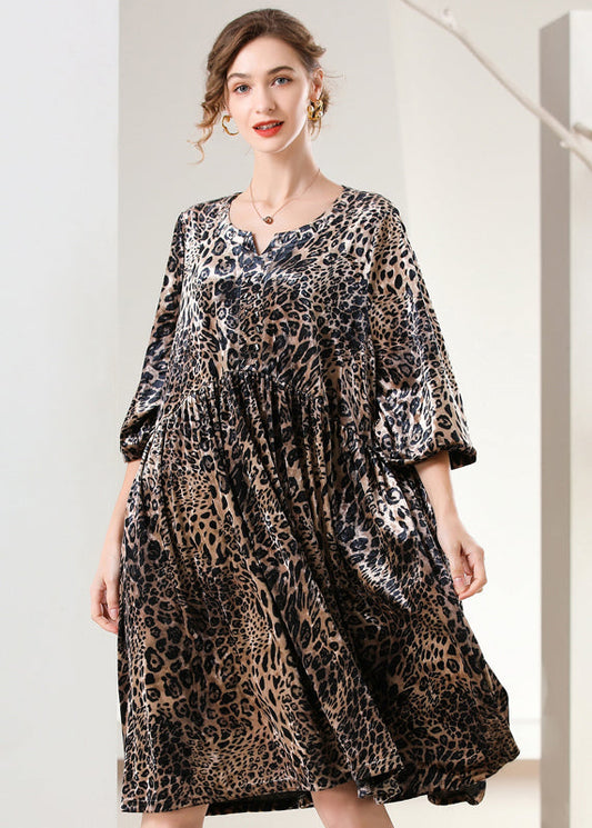 Women Leopard Print Oversized Silk Velour Holiday Dress Spring LY0323 - fabuloryshop
