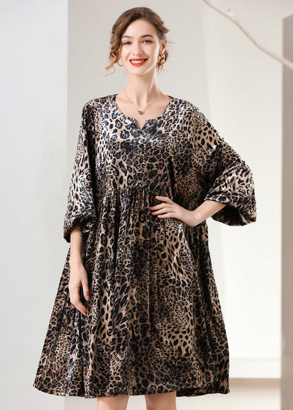 Women Leopard Print Oversized Silk Velour Holiday Dress Spring LY0323 - fabuloryshop