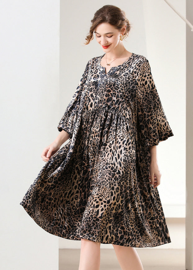 Women Leopard Print Oversized Silk Velour Holiday Dress Spring LY0323 - fabuloryshop