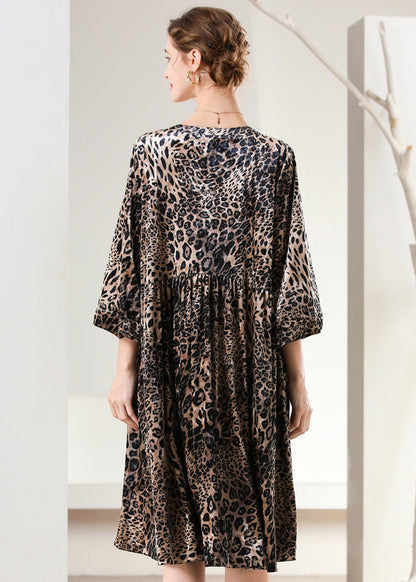 Women Leopard Print Oversized Silk Velour Holiday Dress Spring LY0323 - fabuloryshop