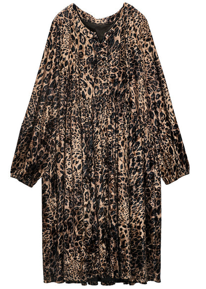 Women Leopard Print Oversized Silk Velour Holiday Dress Spring LY0323 - fabuloryshop