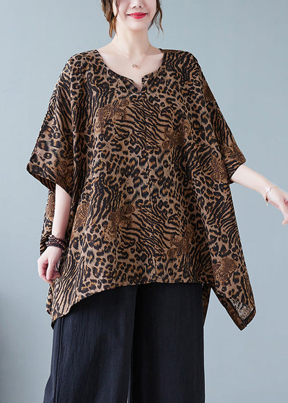 Women Leopard Yellow O-Neck Print T Shirt Batwing Sleeve LY0672 - fabuloryshop