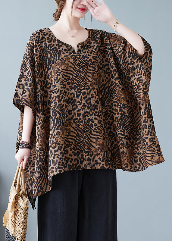 Women Leopard Yellow O-Neck Print T Shirt Batwing Sleeve LY0672 - fabuloryshop