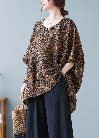 Women Leopard Yellow O-Neck Print T Shirt Batwing Sleeve LY0672 - fabuloryshop