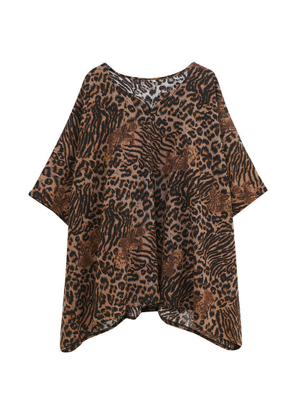 Women Leopard Yellow O-Neck Print T Shirt Batwing Sleeve LY0672 - fabuloryshop