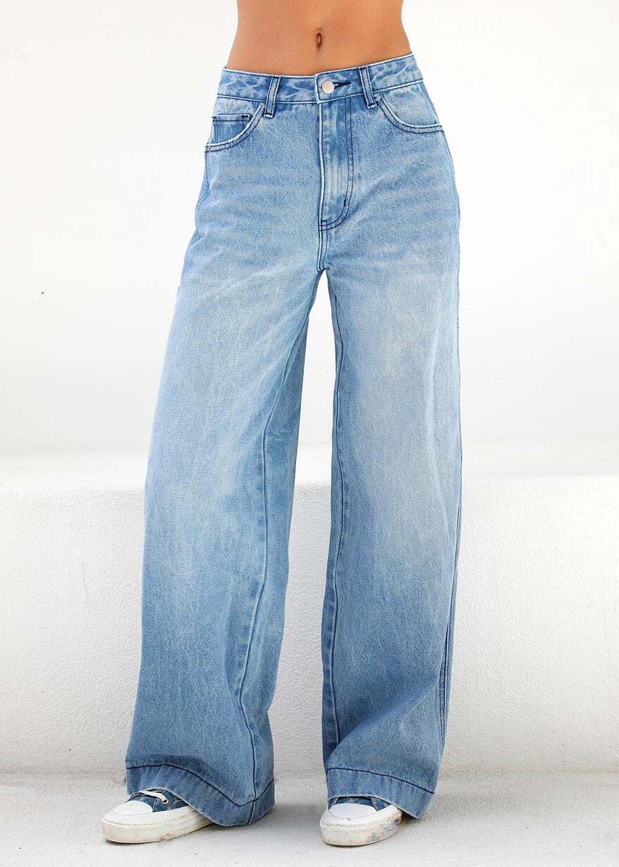Women Light Blue Oversized Original Design Denim Wide Leg Pants Summer LY4009 - fabuloryshop
