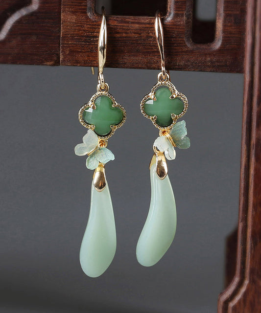 Women Light Green Sterling Silver Coloured Glaze Acrylic Drop Earrings LY2270