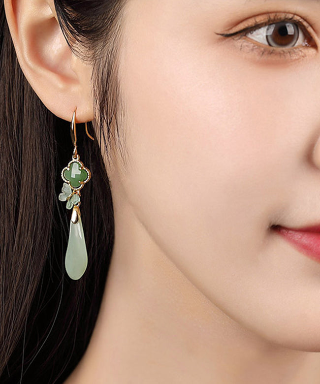 Women Light Green Sterling Silver Coloured Glaze Acrylic Drop Earrings LY2270 - fabuloryshop