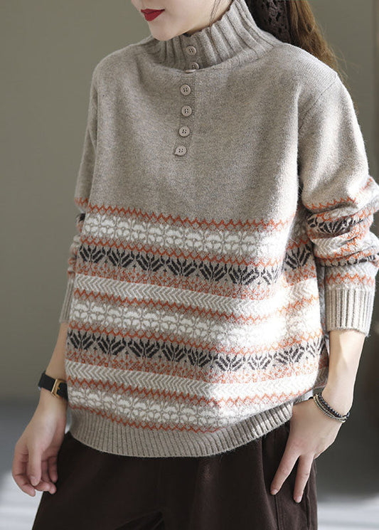 Women Light Grey Oversized Print Thick Knit Sweater Spring TG1046 - fabuloryshop