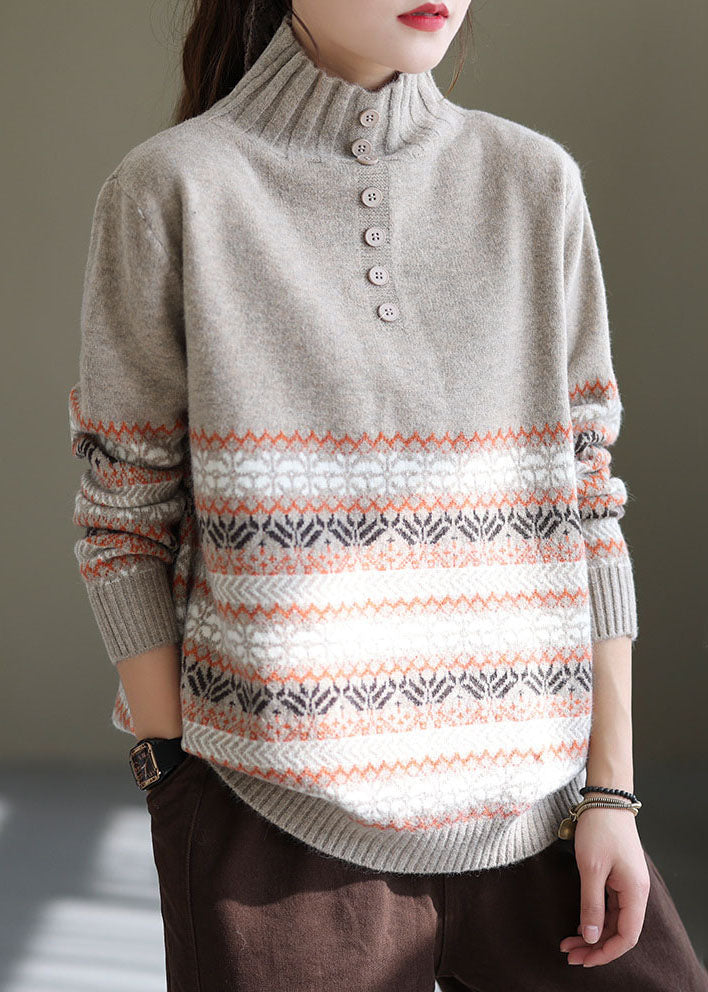 Women Light Grey Oversized Print Thick Knit Sweater Spring TG1046 - fabuloryshop