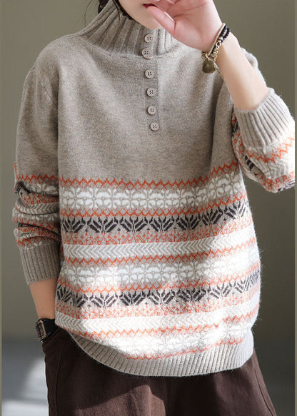 Women Light Grey Oversized Print Thick Knit Sweater Spring TG1046 - fabuloryshop