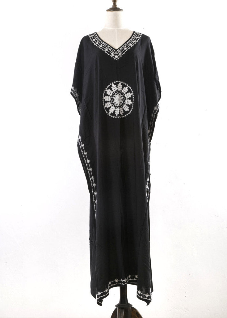 Women Loose Kaftan Swimsuit Cover Up Beach Long Casual Black Dress LY3044 - fabuloryshop