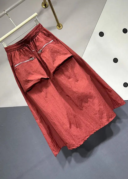 Women Mulberry Drawstring Pockets Patchwork Cotton Skirts Summer Ada Fashion