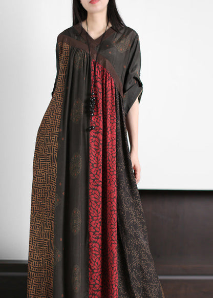 Women Mulberry Print Wrinkled Silk Long Dresses Summer LY5118 - fabuloryshop