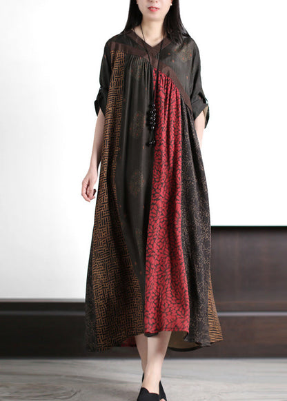 Women Mulberry Print Wrinkled Silk Long Dresses Summer LY5118 - fabuloryshop