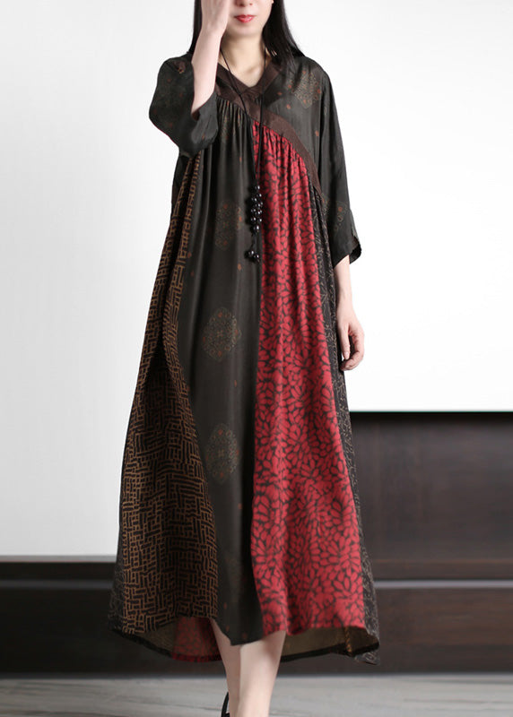 Women Mulberry Print Wrinkled Silk Long Dresses Summer LY5118 - fabuloryshop