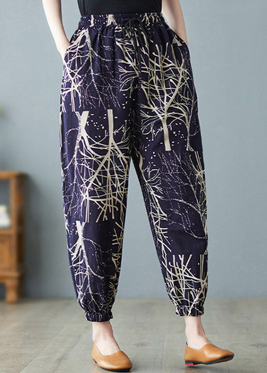 Women Navy Elastic Waist Print Harem Pants Summer LY4483 - fabuloryshop