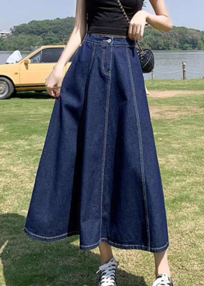 Women Navy High Waist Patchwork Denim A Line Skirts Summe Ada Fashion