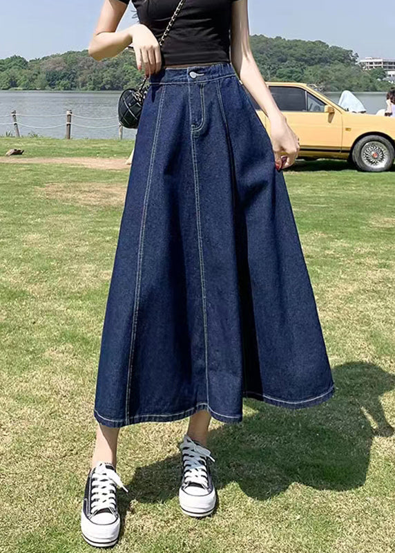 Women Navy High Waist Patchwork Denim A Line Skirts Summe Ada Fashion