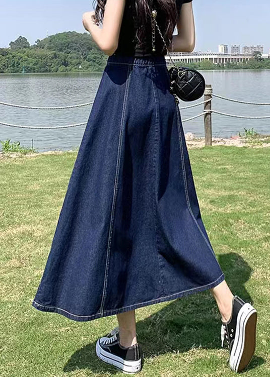 Women Navy High Waist Patchwork Denim A Line Skirts Summe Ada Fashion