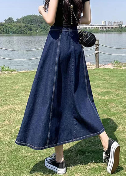 Women Navy High Waist Patchwork Denim A Line Skirts Summe Ada Fashion