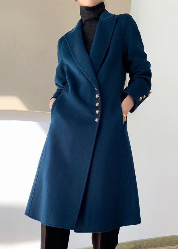 Women Navy Lapel Button Slim Fit Woolen Coats Fall Ada Fashion