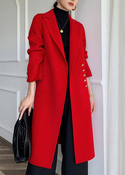 Women Navy Lapel Button Slim Fit Woolen Coats Fall Ada Fashion