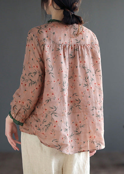 Women Neck Tie Ruffled Print Low High Design Linen Shirt Long Sleeve LY5030 - fabuloryshop