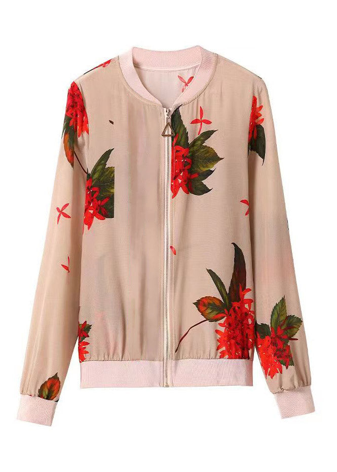 Women O-Neck Print Zippered Chiffon Sunscreen Coats Summer LY3792 - fabuloryshop