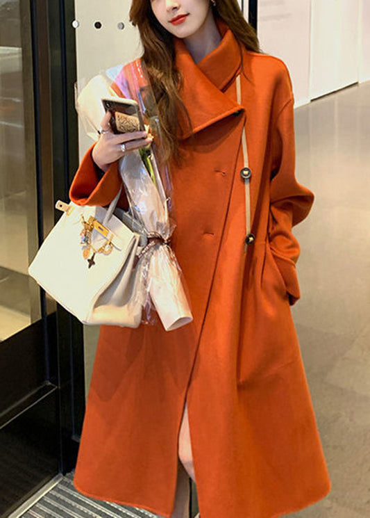 Women Orange Asymmetrical Tie Waist Woolen Trench Fall Ada Fashion