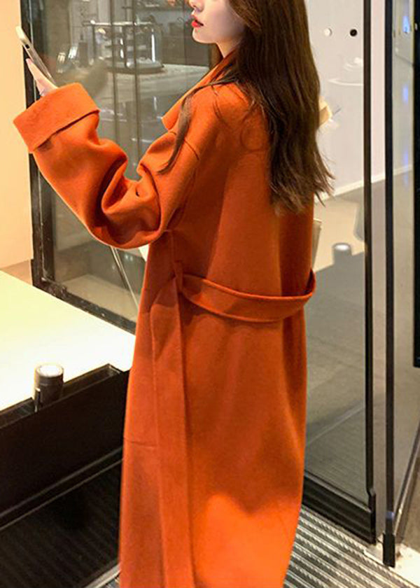 Women Orange Asymmetrical Tie Waist Woolen Trench Fall Ada Fashion