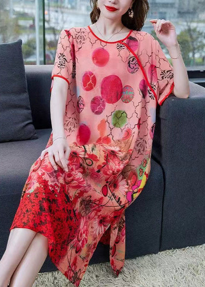 Women Orange Print Side Open Patchwork Chiffon Dresses Summer Ada Fashion