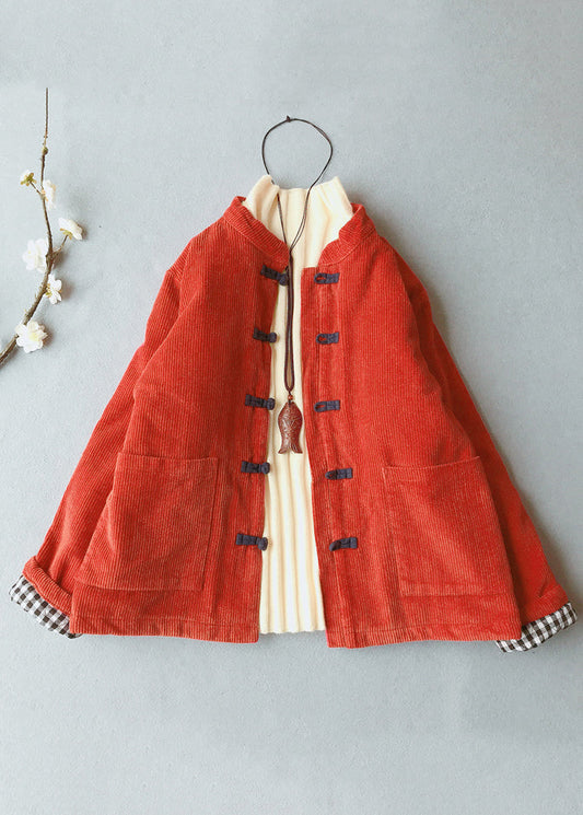 Women Orange Stand Collar Thick Corduroy Parkas Winte Ada Fashion