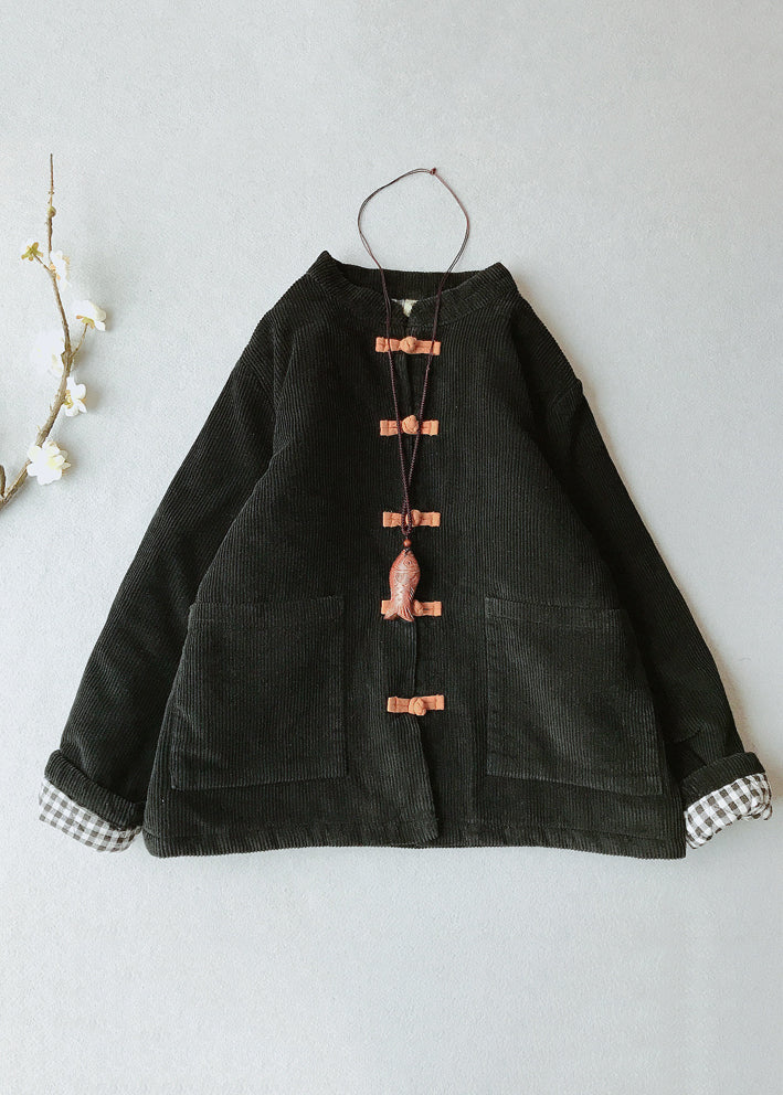 Women Orange Stand Collar Thick Corduroy Parkas Winte Ada Fashion