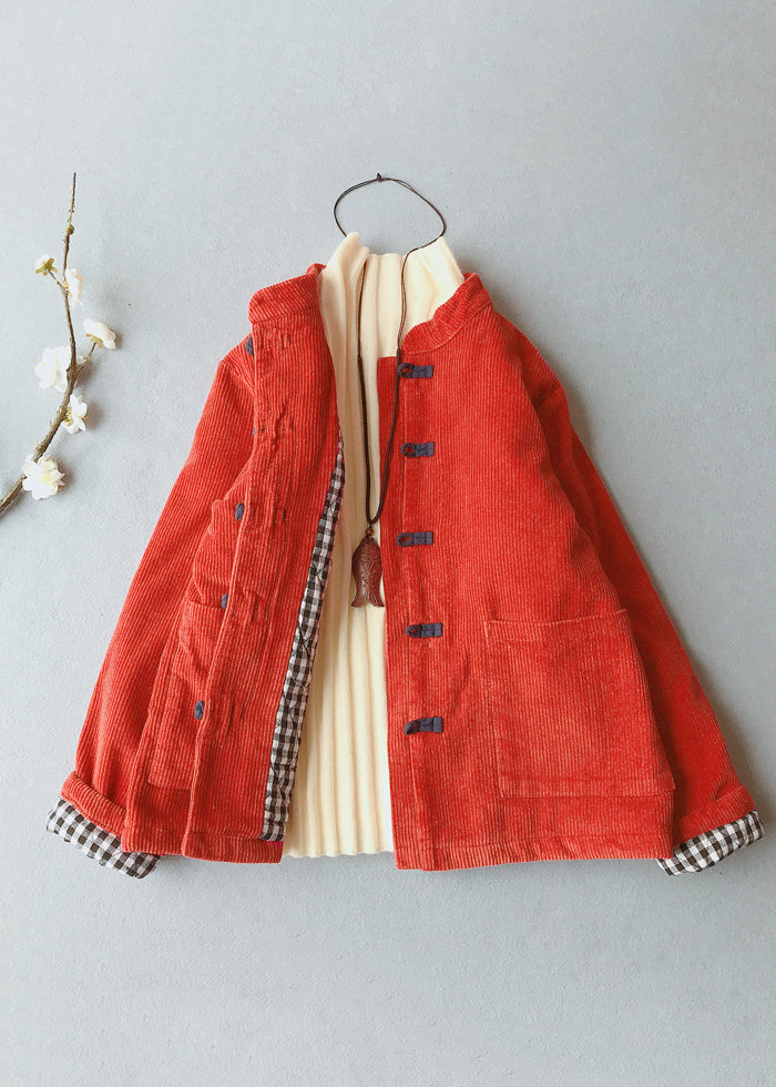 Women Orange Stand Collar Thick Corduroy Parkas Winte Ada Fashion