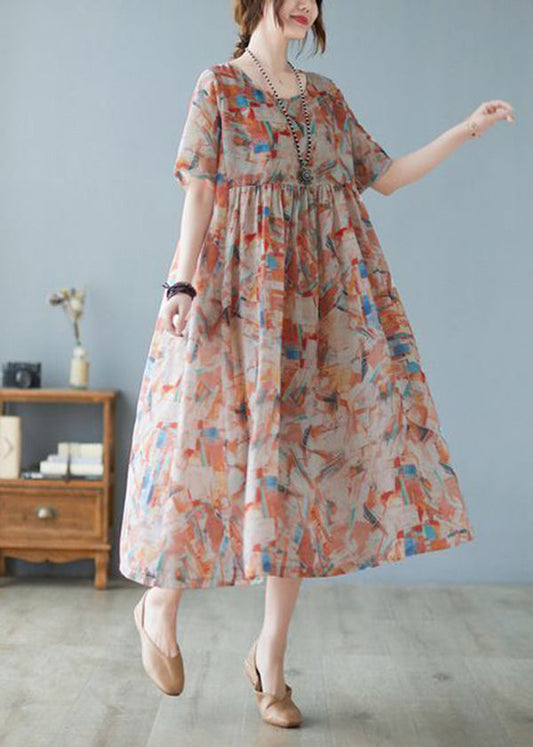 Women Oversized Print Exra Large Hem Cotton Long Dresses Short Sleeve LY0917 - fabuloryshop