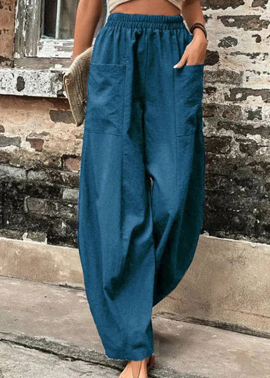 Women Peacock Blue Solid Casual Ice Silk Long Trousers LY3909 - fabuloryshop