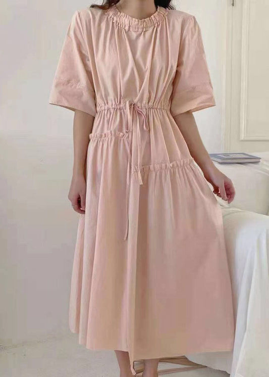 Women Pink O-Neck Asymmetrical Patchwork Cotton Dress Summer LY2076 - fabuloryshop