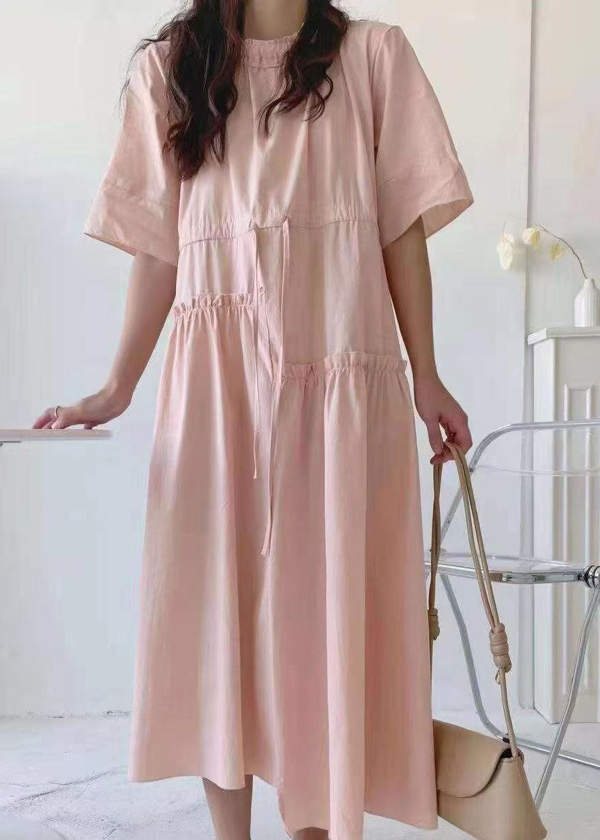 Women Pink O-Neck Asymmetrical Patchwork Cotton Dress Summer LY2076 - fabuloryshop